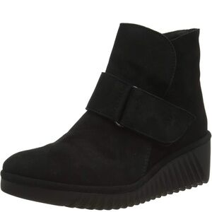FLY London Womens Labe Black Suede Wedge Round Toe Ankle Boots Shoes NWT
